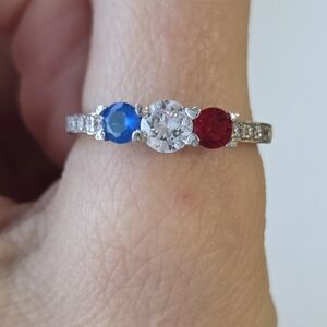 Charmed Aroma Silver, Blue, and Red Gemstone Ring Stirling Silver Sz 9